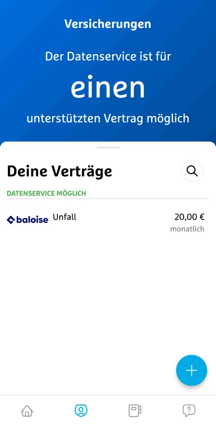 Simplr-Vertragsliste mit Hinweis „Datenservice möglich"