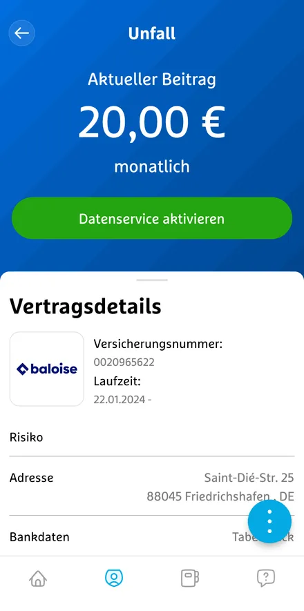Simplr-Vertragsdetail mit Button „Datenservice aktivieren"