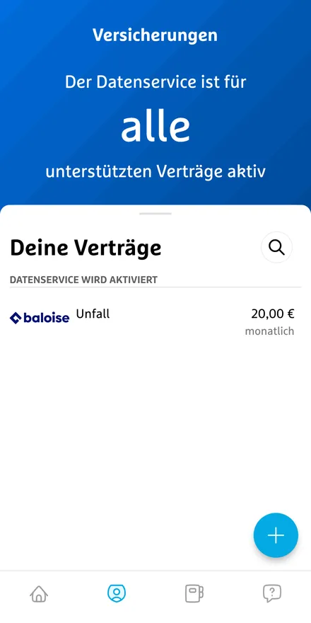 Simplr-Vertragsliste, Status „Datenservice wird aktiviert"